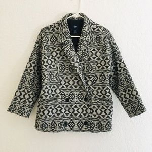 Like New Gap Tribal Print Women’s Oversized Coat Blazer Black White Size S